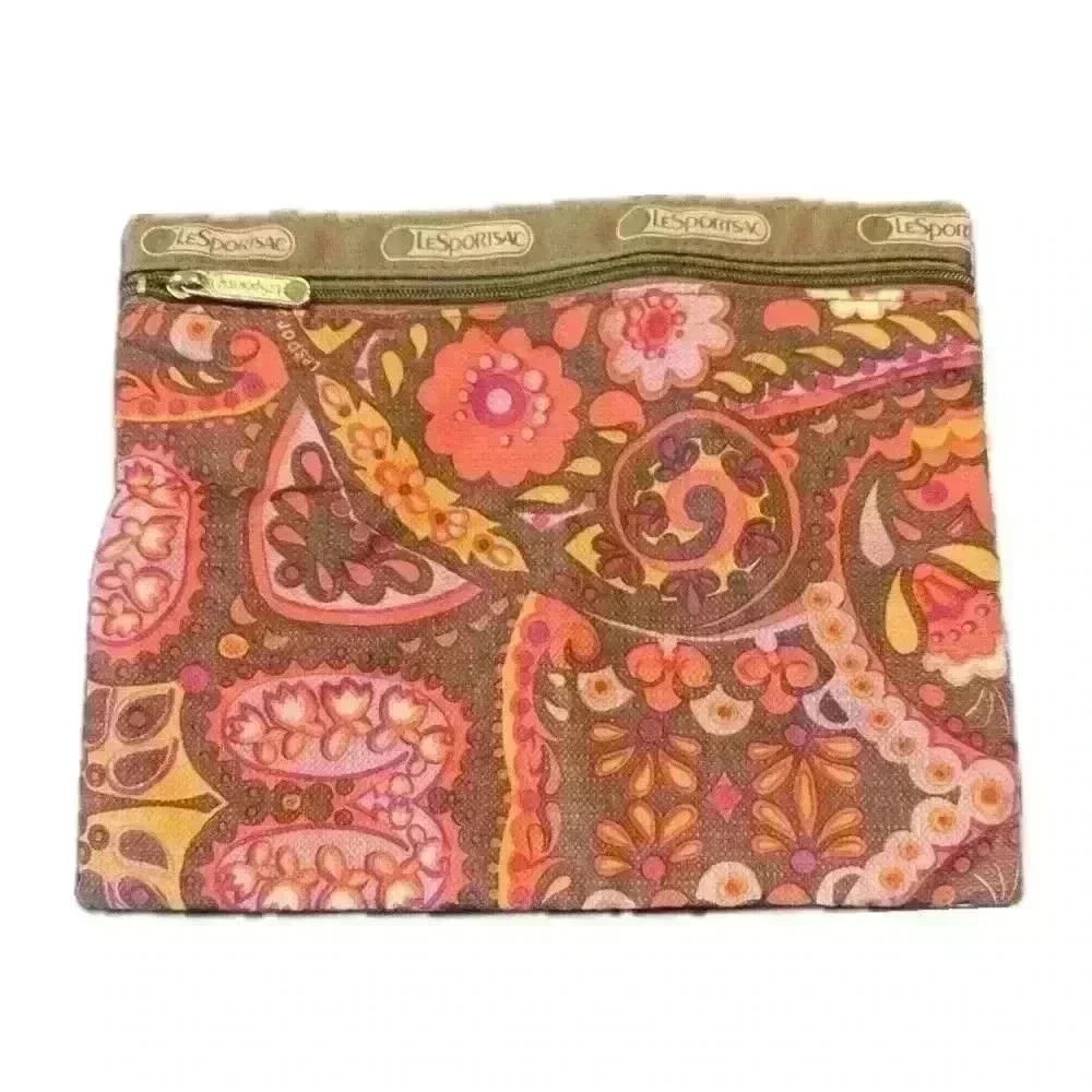 LeSportSac pink floral‎ design zipper make up pouch